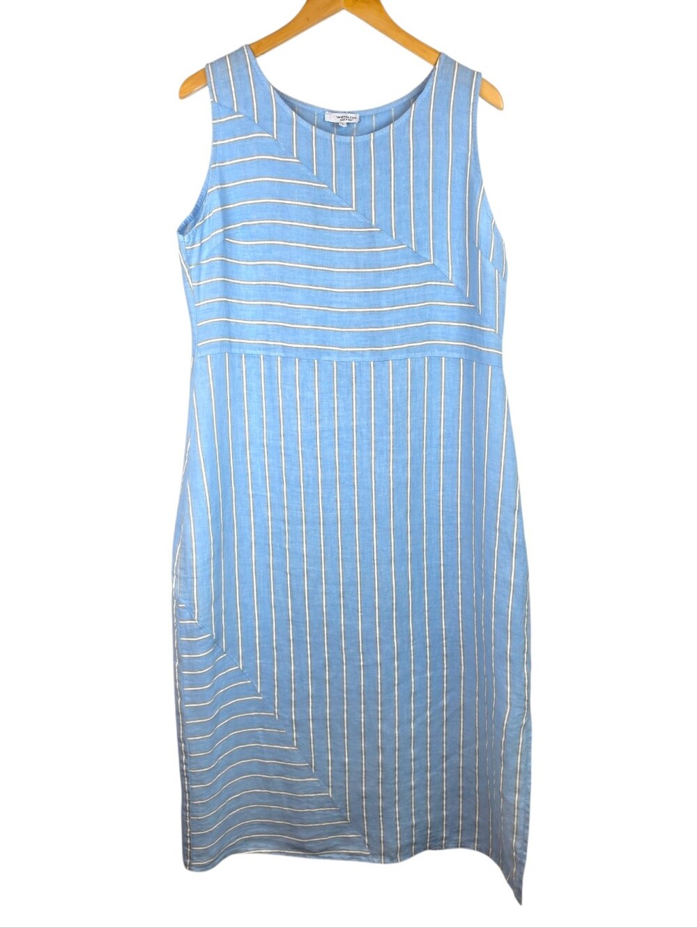 Vanessa Zani 100% Linen Striped Dress Sz L Lagenlook Beach Coastal Grandma Italy